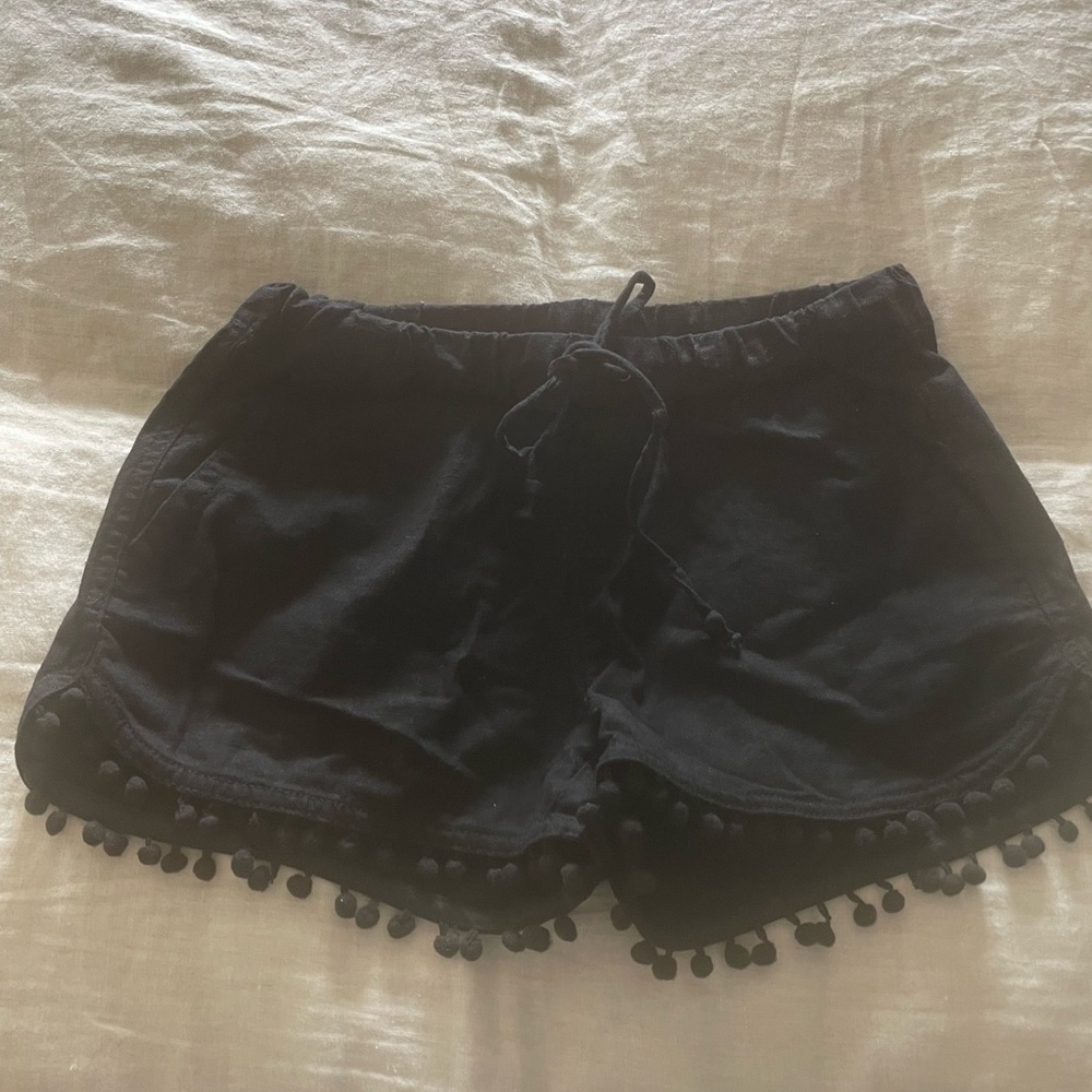 Black Pom-Pom Trim Women Shorts